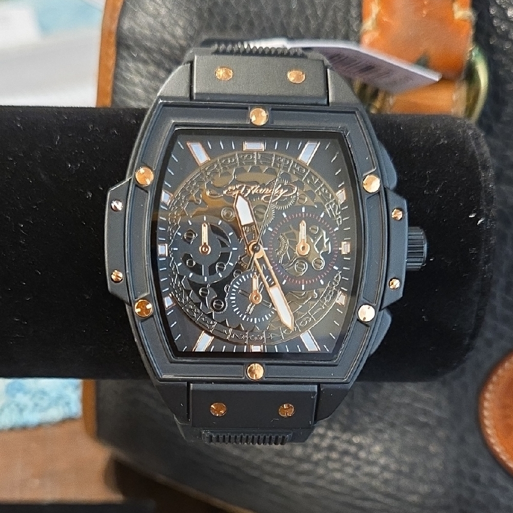 NWT ED HARDY Black and Gold Men's Watch